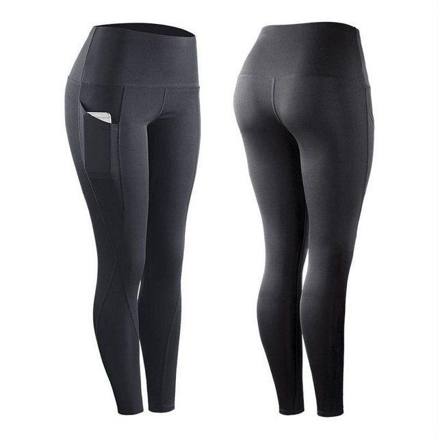 PENGXIANG Leggings Pantalon à Haute Élasticité Femme Uni Extensible Compression Vêtements de Sport Décontracté Yoga Jogging Leggings Pantalons avec Poche