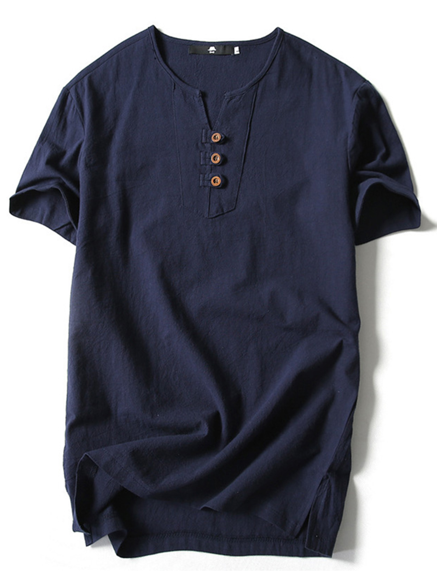 Innerwin T Shirt Retro Style Mens Tees Summer Solid Color Plain Tops Navy Blue-3 2XL