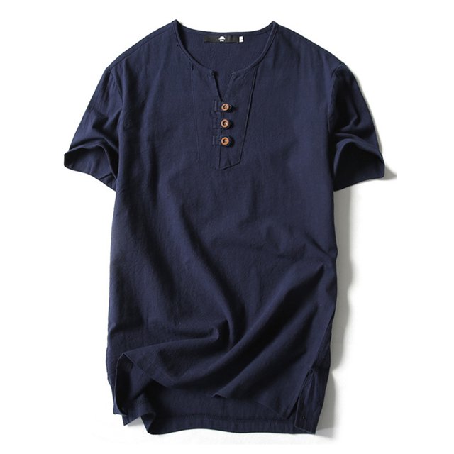Innerwin T-Shirt Style Rétro T-Shirts pour Hommes Été Couleur Unie Hauts Simples Bleu Marine-3 L