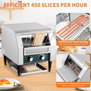 EDTara Conveyor Grille-pain pour usage commercial ou domestique, 150 Tranches/heure, 1300w, 7 Réglages de température réglables, minuterie, 110v, Parfait pour le pain et les bagels