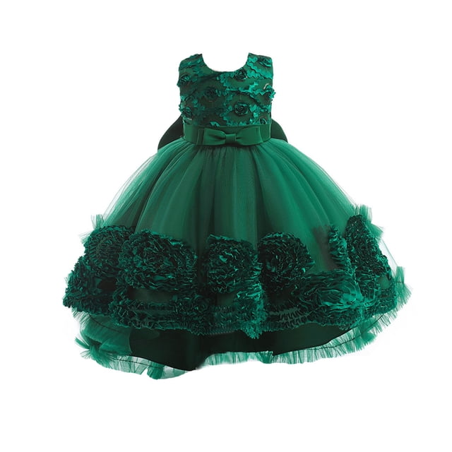 XDZJLR Robes pour Filles Enfants Été Sans Manches Fleur Princesse Défilé Performance Jupe