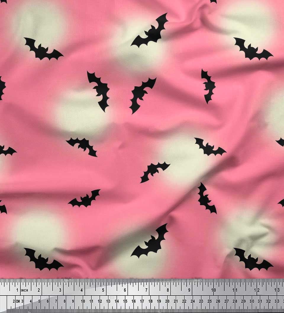 Soimoi Rayon Crepe Fabric Moon & Bat Halloween Print Fabric by Yard 46 Inch Wide