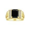 thumbnail image 1 of RYLOS Men's Rings 14K Yellow Gold Designer Style 10X8MM Emerald Cut Shape Gemstone & Diamonds Onyx October Birthstone Rings For Men Size 8, 1 of 6
