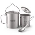 thumbnail image 1 of Ensemble de 3 Pcs en Titane Léger, Pot en Titane 750 ml, Tasse 450 ml, Tasse avec Couvercle, Poignée Pliable, Spork Pliable pour Camping, Randonnée, Backpacking en Plein Air, Pot 750 ml et Tasse 420 ml et Spork, 1 of 7