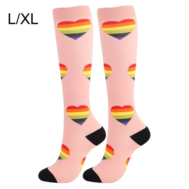 Bas de Compression 20-30 mmHg Bas Longueur Genou Femmes Randonnée Bas de Sport pour Randonnée Bas Sport Unisexe Course Cyclisme, Rose, Cœur, G/TG