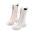 thumbnail image 2 of Mevxay Girls Lace Up Riding Boots Mid Calf Combat Boot PU Leather Side Zipper Punk Goth Boot White 29, 2 of 9
