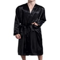 thumbnail image 1 of Men‘s Imitation Silk Bathrobe Classic Long Pocket Home Service Bathrobe, 1 of 6