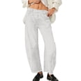 thumbnail image 1 of Bmisegm Women's Fashion Wide Leg Mid Rise Cropped Barrel Jeans, White, L, 1 of 8
