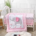 thumbnail image 1 of Sweet Baba Pink/Grey Elephant 3-Piece Crib Bedding Set for Baby Girls, 1 of 8