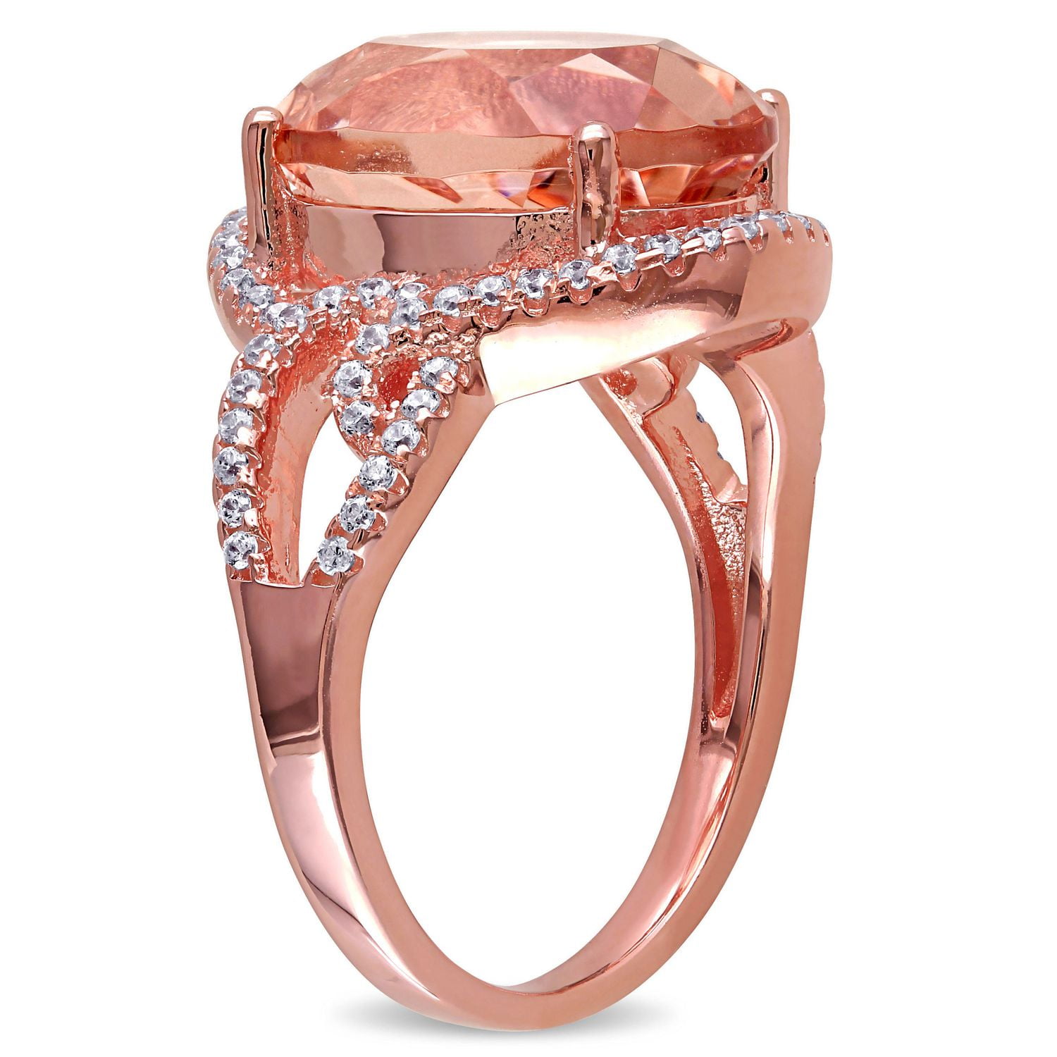 Tangelo 5.62 Carat T.G.W. Simulated Morganite and Cubic Zirconia Rose Rhodium-Plated Sterling Silver Halo Cocktail Ring