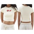 thumbnail image 2 of Gupgi Hauts Courts pour Femmes à Manches Courtes, Col Ras du Cou, Imprimé de Fruits, T-Shirts pour Bébé, T-Shirts pour Adolescentes, Été, Tendance, Coupe Ajustée, 2 of 8