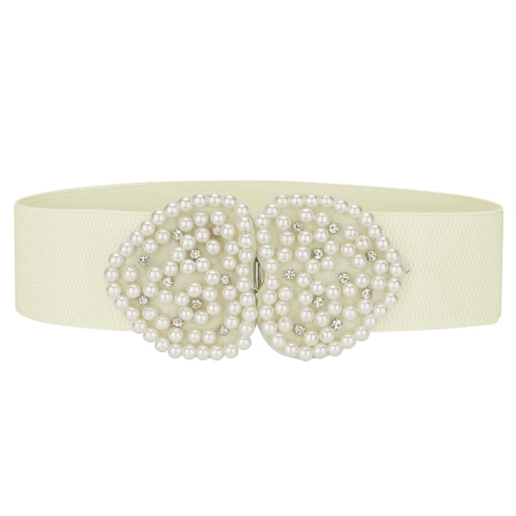 INSPIRE CHIC Heart Shape Design Faux Pearl Rhinestone Decor Waist Belts for Women One Size White