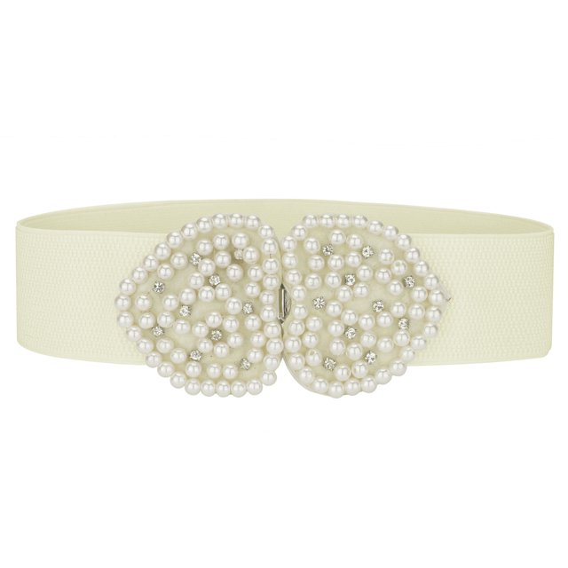 INSPIRE CHIC Bande Extensible Fausse Perle Décor en Strass Ceinture de Robe pour Femmes