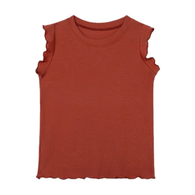 LUOGENLI T-Shirt pour Filles Hauts d'Été pour Filles Manches Courtes Col Rond Blouse Tenue Décontractée Tee-Shirt Ludique pour Porter Confortable Tissu Extensible Chemises en Jean pour Filles Denim Grande Taille Marron 7-8 Ans