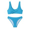 thumbnail image 3 of Penkiiy Women Triangle Halter Thong Bikini Set Ruffle Sexy String Two Piece Swimsuit Bathing Swimwear L Blue, 3 of 4