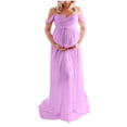 thumbnail image 4 of Offres du Jour TMOYZQ Robes de Maternité pour Femmes Épaules Dénudées Sans Bretelles Robe en Mousseline Fendue devant Robes Maxi Mode Robes Maxi pour Photographie, 4 of 7