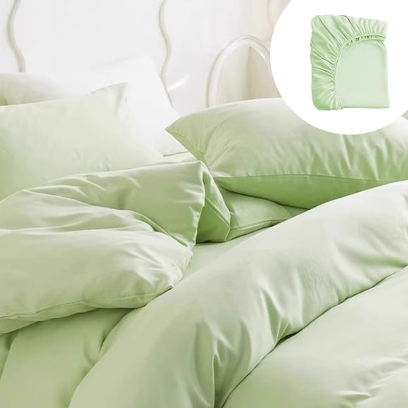 Qocolhg Disposable Queen Comforter Set - 4 Pieces Bed Set, Non-woven Bedding Sets for All Season, Portable Double Bedding Quilt Sheet, Including 1 Bed Cover, 2 Pillowcases, 1 Fitted Bed Sheets, Green