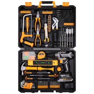 DEKO 20V kit de perceuse sans fil avec batterie, perceur homme, réparation manuelle, boîte à outils de base, adapté aux outils ménagers