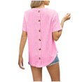 thumbnail image 3 of Besolor Hauts d'Été pour Femmes Décontractés Col Rond Manches Courtes Chemises Bouton Arrière Texture Crochet Tricot Blouses, 3 of 4