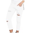 thumbnail image 1 of Yuyuzo Women Plus Size Skinny Pants High Waisted Ripped Pants Solid Color Stretchy Pencil Pants, 1 of 5