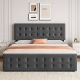 thumbnail image 3 of King Size Bed Frame with 4 Storage Drawers and Headboard, Linen Upholstered Platform Bed Frame with Wooden Slats Support, Button Tufted Design, No Box Spring Needed, Dark Grey, 3 of 9