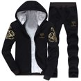 thumbnail image 1 of Men's Casual Print Two Slim Fit Suits for Men Piece Plush Hooded Pocket Graduation Suits for Men Coat Drawstring Pants Set, 1 of 7