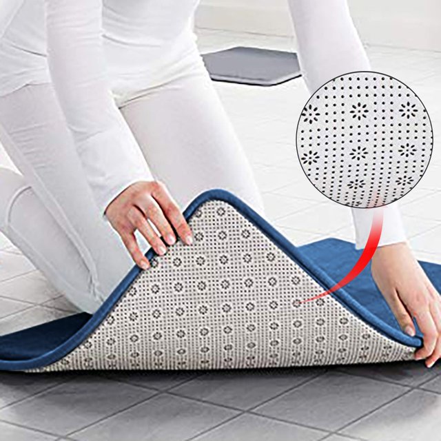 Oleegame 2PC Trashcans For Bedroom Memory Bath Mat Anti Slip Bath Rug with Strong Absorbent Machine Washable Shower Rug Blue