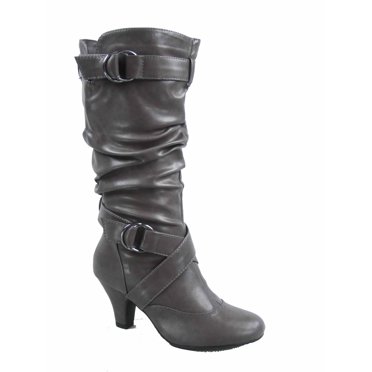 Maggie-39 Women's Round Toe High Heel Zipper Mid-Calf Causal Dress Boots Shoes
