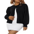 thumbnail image 3 of Women Solid Cropped Cardigan Sweater Lantern Sleeve Ruffle Lapel Collar Button Down Knit Outerwear Green M, 3 of 8
