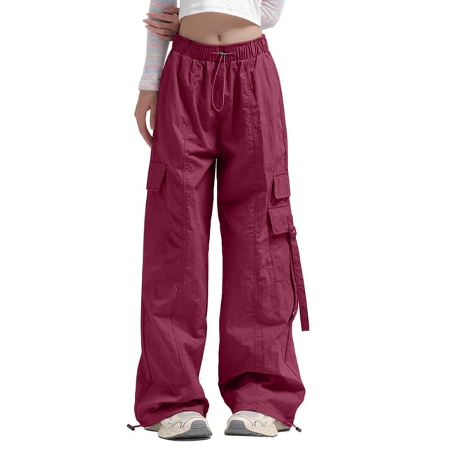 Timegard Hiking Pants for Women Cargo Pants Wide Leg Elastic Waisted Drawstring Athletic Trousers with Pockets