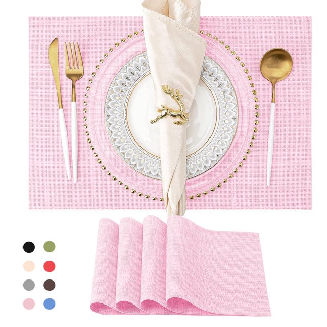 SUTENGDA Sets de Table Tissés Croisés pour Table à Manger en Vinyle PVC Ensemble de 4 12x18 Pouces Jaune