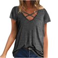 thumbnail image 1 of Timegard T-Shirts à Manches Courtes pour Femmes Col en V Croisé devant T-Shirt Été Décontracté Ample Hauts Blouse, 1 of 6