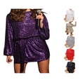 thumbnail image 3 of Robe de Soirée à Sequins pour Femmes, Manches Longues Scintillantes, Robe Cocktail Courte avec Ceinture, 3 of 3