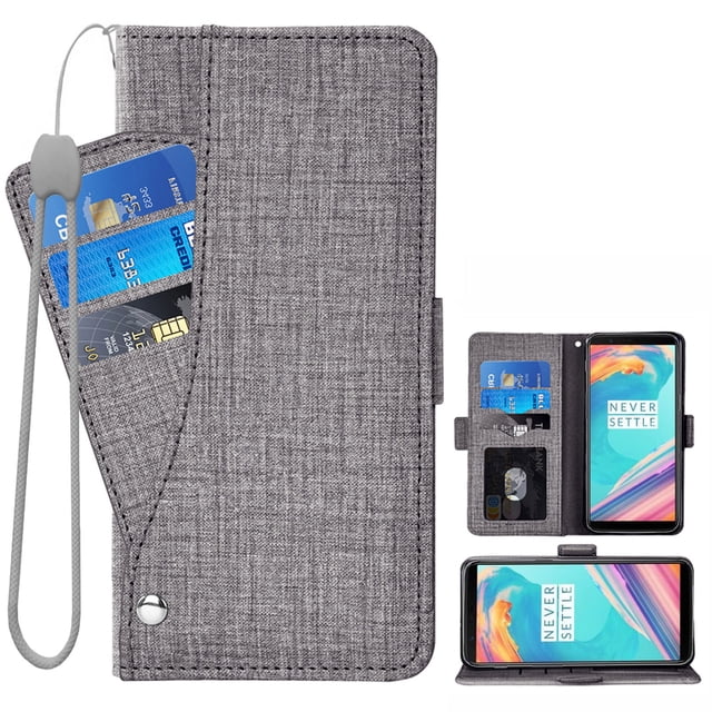 OnePlus 5T Case, iCoverCase Genuine Leather Wallet Case Slim Fit Folio Book Design with Stand and Card Slots Flip Case Cover for OnePlus 5T (Gray)