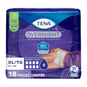TENA, Incontinence Underwear for Women, Postpartum and Bladder Control, Overnight Absorbency, Extra Large, 18 Count