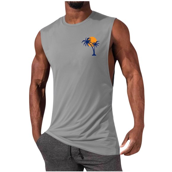 EGNMCR Round-Neck Tank Top Men's Tank High Elasticity Sports Pullover Round Neck Sleeveless Fitness Muscular Man Fitness Clothes Men cotton Tank Top