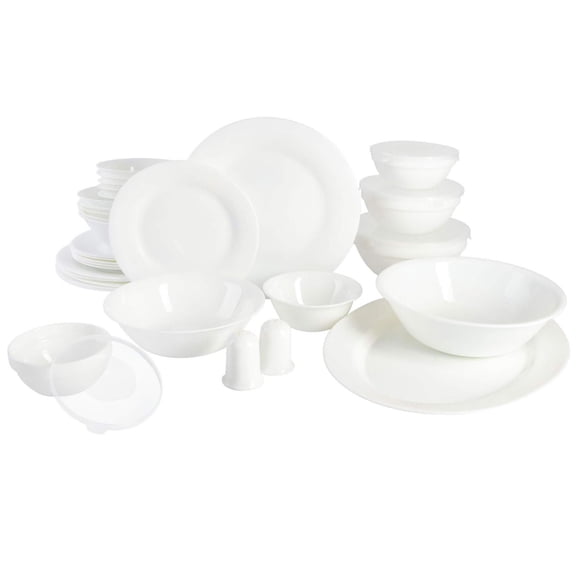 Gibson Ultra White Shadow 36 Piece Dinnerware Combo Set, Service for 6