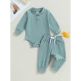 thumbnail image 3 of SUNSIOM Baby Boy 2 Piece Outfit Solid Color Button Long Sleeve Rompers and Elastic Pants Fall Clothes, 3 of 9