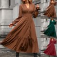 thumbnail image 1 of Gspmoly Robes pour Femmes, Femme Couleur Unie Manches Longues Col en V Sans Capuche Mode Automne Robes de Bureau Robe Cocktail Offres des Fêtes, 1 of 6