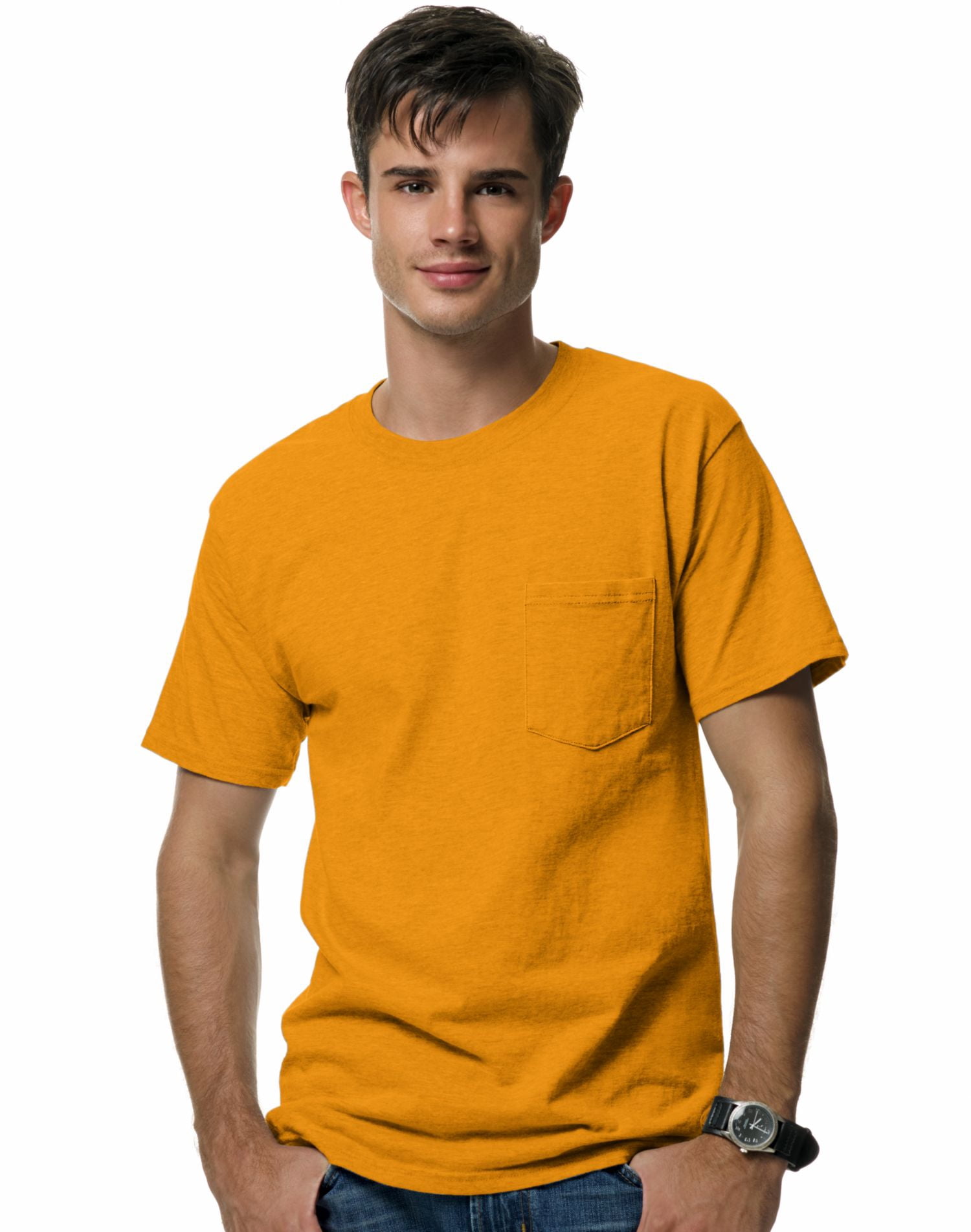 Hanes Beefy-T Men`s Pocket T-Shirt, XL, Gold