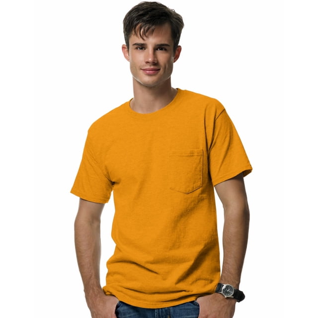 Hanes Beefy-T Men`s Pocket T-Shirt, M, Gold