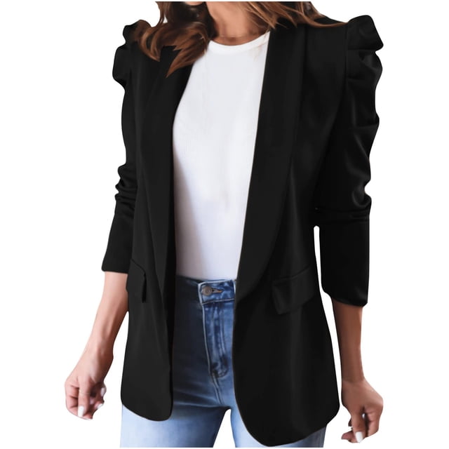 IROINID Veste Blazer Femme Manches Longues Couleur Unie Col Rabattu, Veste de Bureau Décontractée Cardigans Veste Longue