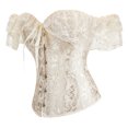 thumbnail image 1 of Cameland Women Short Sleeve Corset, Solid Color Tie-up Boat Neck Close-fitting Crop Tops, 1 of 8