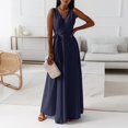 thumbnail image 4 of B91xZ Robe de Plage Femme Élégante Sans Manches à Épaules Dénudées Moulante Longue Formelle pour Fête et Soirée, Bleu Marine P, 4 of 5