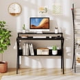 thumbnail image 4 of Costway Home Office Desk with Monitor Stand, Open Shelf & Metal Frame, Earphone Hook Black, 4 of 10