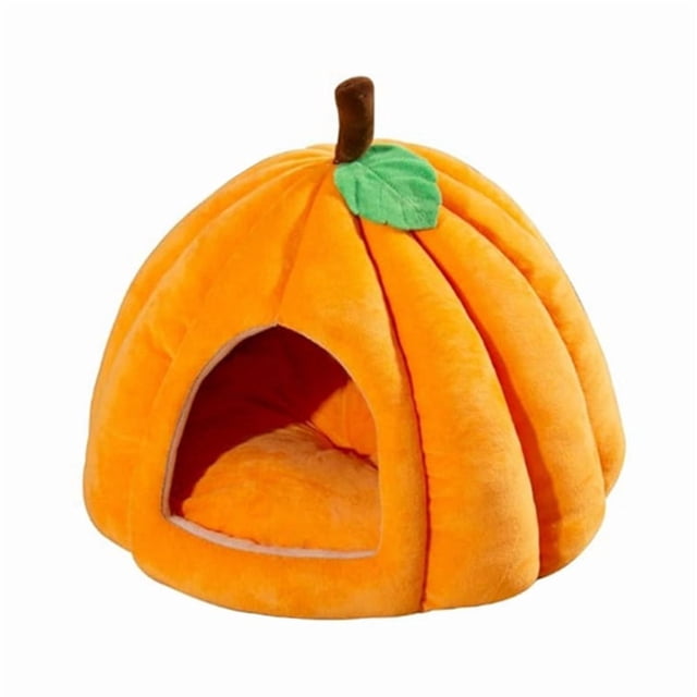 LOVEVER Lit pour Chat Citrouille Lits pour Chats d'Intérieur Forme Grotte Lit Tente pour Chat avec Coussin Amovible Orange Rouge P