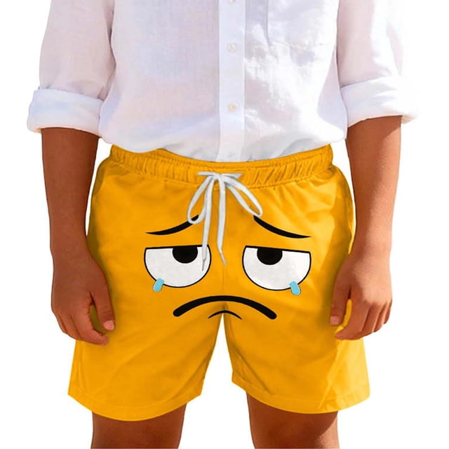 Toddler Boys Swim Trunks Solid Color Cute Expression Print Quick Dry Shorts, Little Boys Swim Trunks with Pockets for Beach Pool Summer