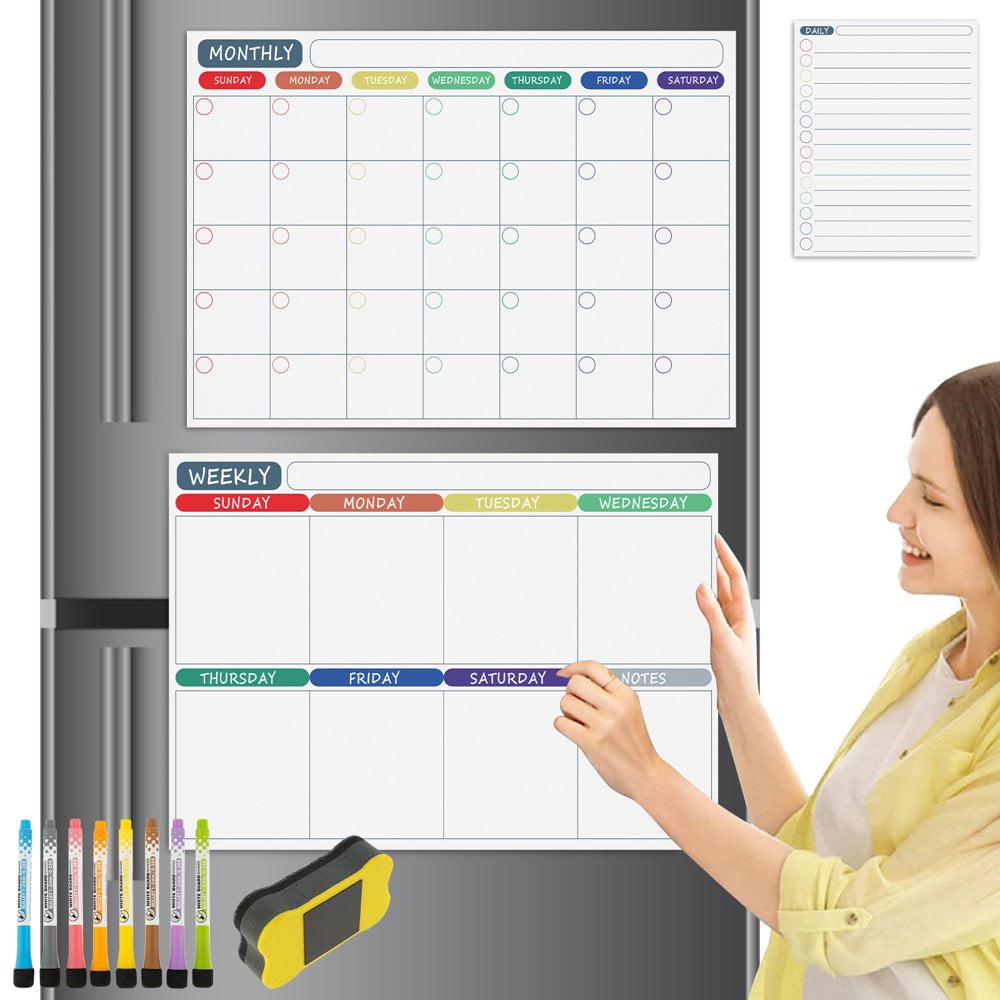Magnetic Whiteboard Kit Durable Dry Erase Calendar Kit Portable Fridge Weekly Calendar Planner Board with 8 Markers and