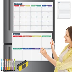 Kit magnétique de tableau blanc Durable Dry Effase Calendar Kit Portable Fridge Weekly Calender Planner Board avec 8 Marqueurs et