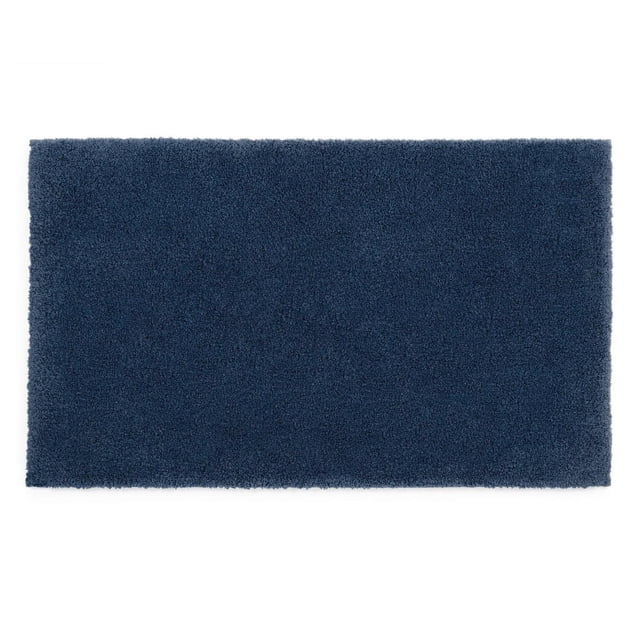 Better Homes & Gardens Ultra Soft Polyester Bath Rug, 20 x 34 inches, Blue Admiral, rectangular bath rug with plush looped polyester texture and dense 2,131 GSM weight, non-slip backing, machine washable, suitable for bathroom or entryway floors.